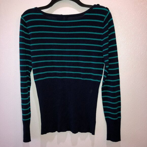 New Directions Womens Medium Blue Striped Long Sleeve Sweater Size M - Picture 7 of 9